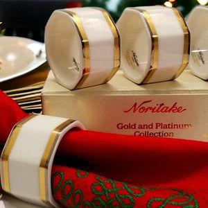 Gold & Platinum Band Napkin Holder Set 4-Noritake Vintage Napkin Rings Colection